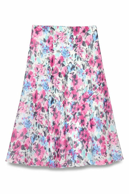 Isle Collection Women’s Pink Floral A-Line Midi Skirt UK 12
