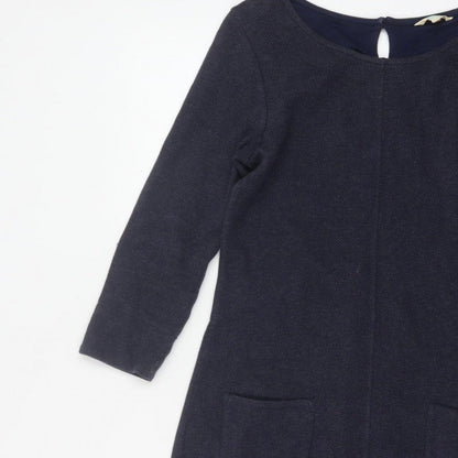 White Stuff Women Navy UK 8 Herringbone Shift Dress Long Sleeve Pockets