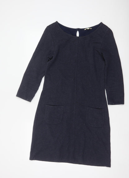 White Stuff Women Navy UK 8 Herringbone Shift Dress Long Sleeve Pockets