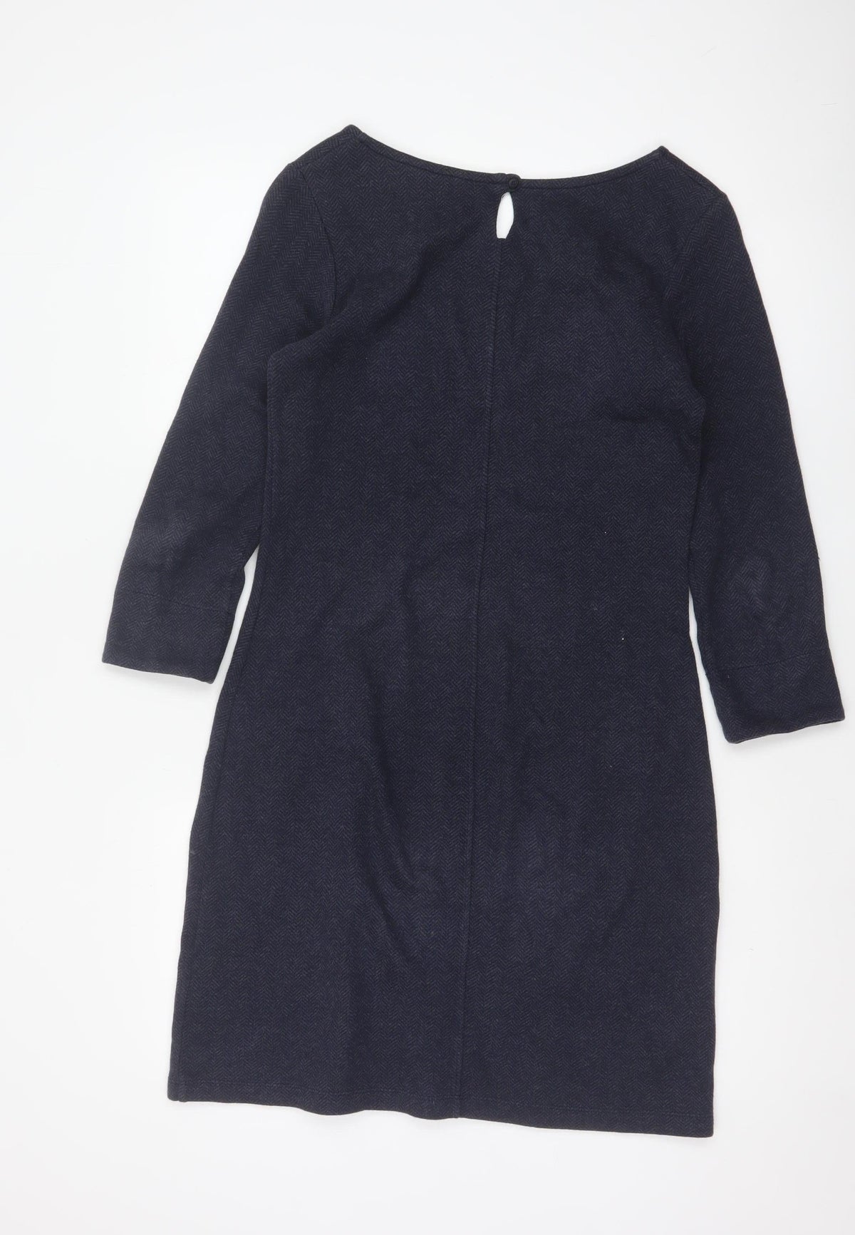 White Stuff Women Navy UK 8 Herringbone Shift Dress Long Sleeve Pockets