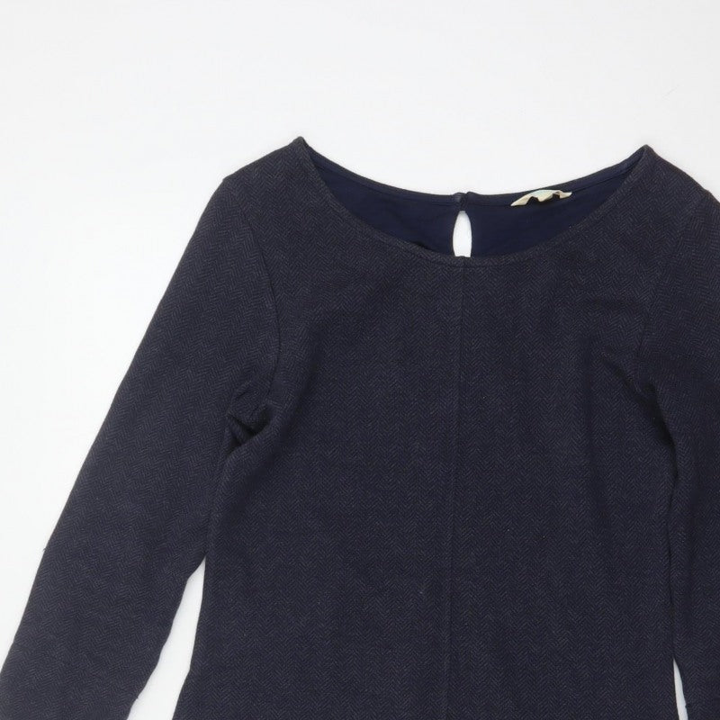 White Stuff Women Navy UK 8 Herringbone Shift Dress Long Sleeve Pockets