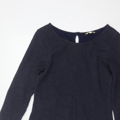 White Stuff Women Navy UK 8 Herringbone Shift Dress Long Sleeve Pockets