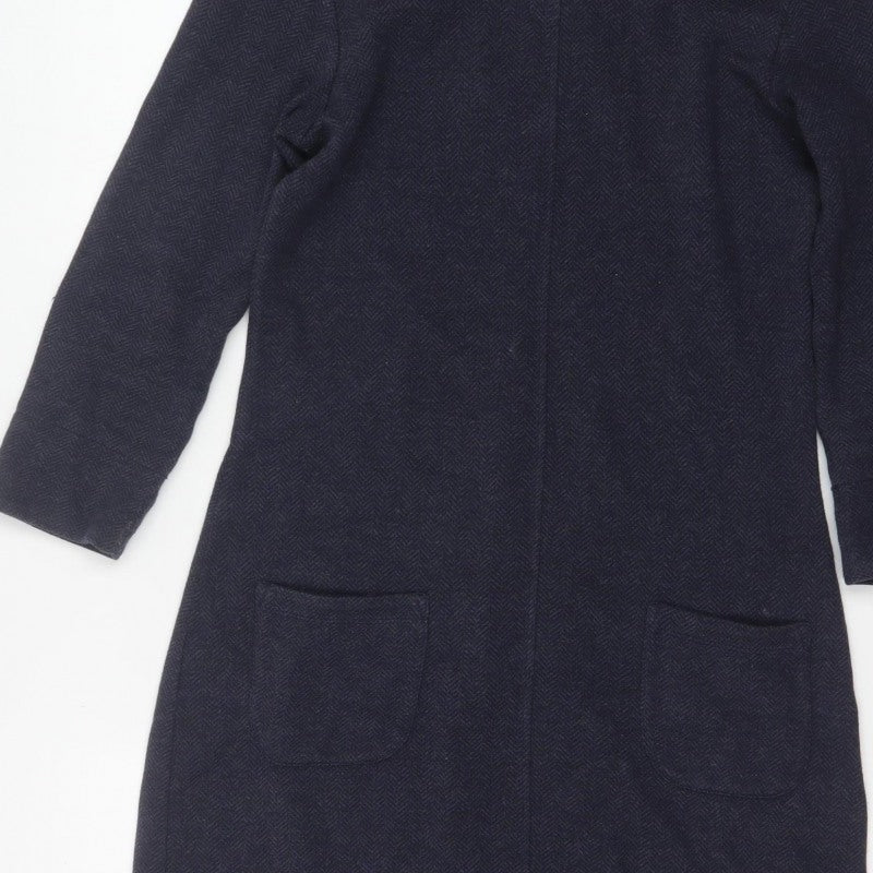 White Stuff Women Navy UK 8 Herringbone Shift Dress Long Sleeve Pockets