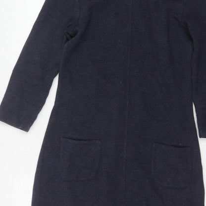 White Stuff Women Navy UK 8 Herringbone Shift Dress Long Sleeve Pockets