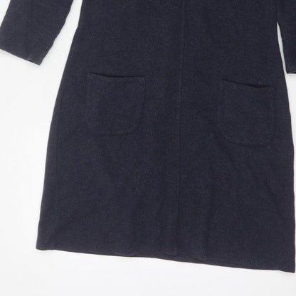 White Stuff Women Navy UK 8 Herringbone Shift Dress Long Sleeve Pockets