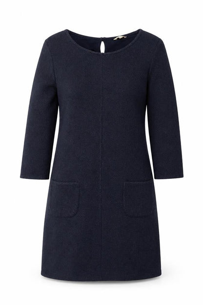 White Stuff Women Navy UK 8 Herringbone Shift Dress Long Sleeve Pockets