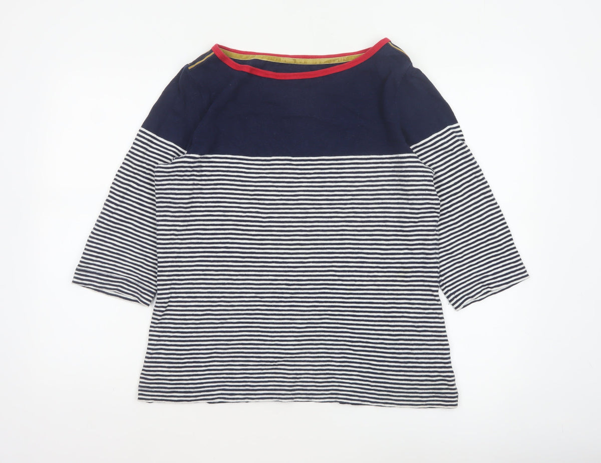 Joules Women Blue UK 16 Ringer Nautical Stripe 3/4 Sleeve Cotton T-Shirt