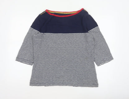 Joules Women Blue UK 16 Ringer Nautical Stripe 3/4 Sleeve Cotton T-Shirt