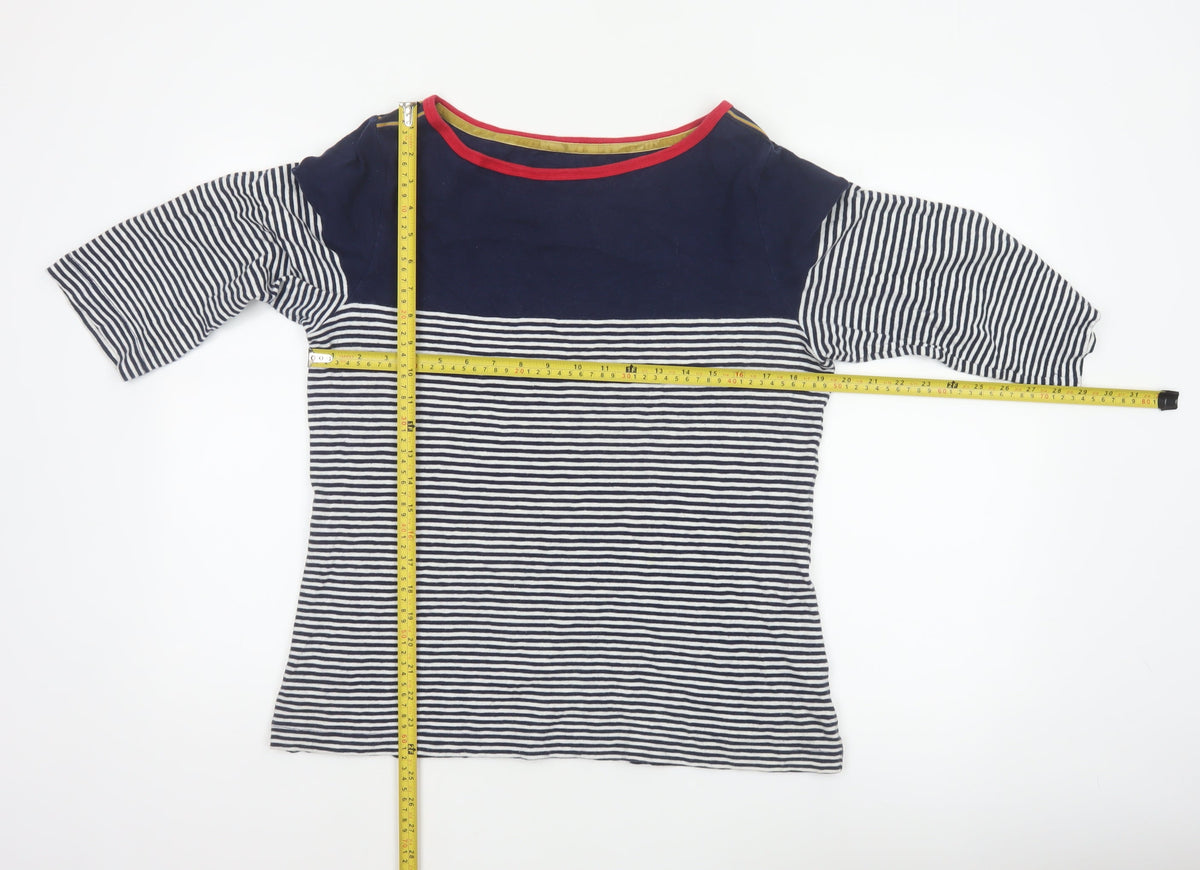 Joules Women Blue UK 16 Ringer Nautical Stripe 3/4 Sleeve Cotton T-Shirt