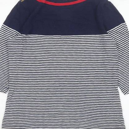 Joules Women Blue UK 16 Ringer Nautical Stripe 3/4 Sleeve Cotton T-Shirt