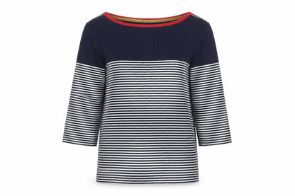 Joules Women Blue UK 16 Ringer Nautical Stripe 3/4 Sleeve Cotton T-Shirt