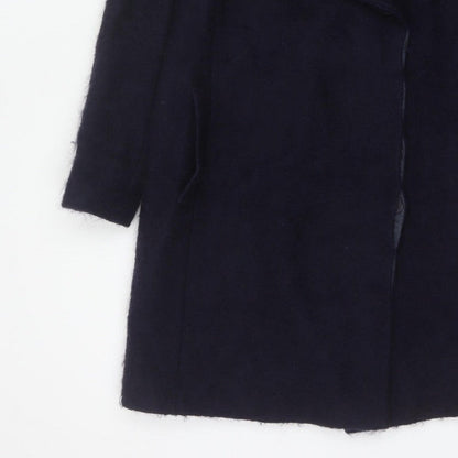 Ted Baker Women’s Navy Wool Blend Long Overcoat UK 10 Asymmetric