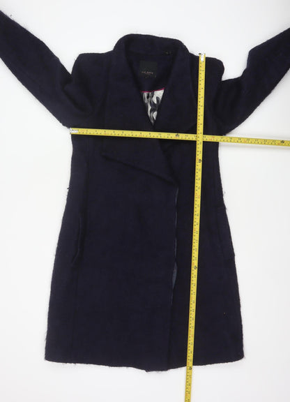 Ted Baker Women’s Navy Wool Blend Long Overcoat UK 10 Asymmetric