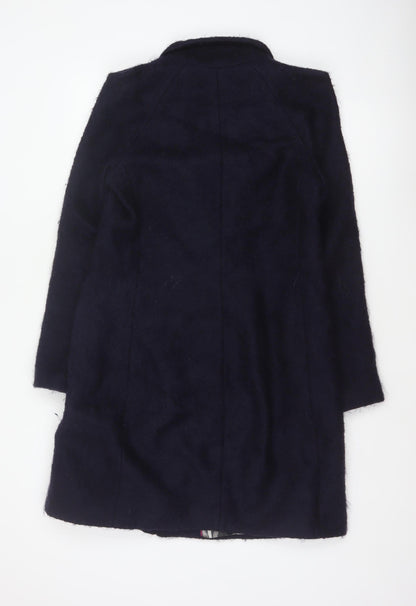 Ted Baker Women’s Navy Wool Blend Long Overcoat UK 10 Asymmetric