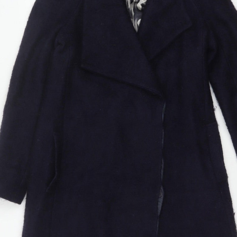 Ted Baker Women’s Navy Wool Blend Long Overcoat UK 10 Asymmetric