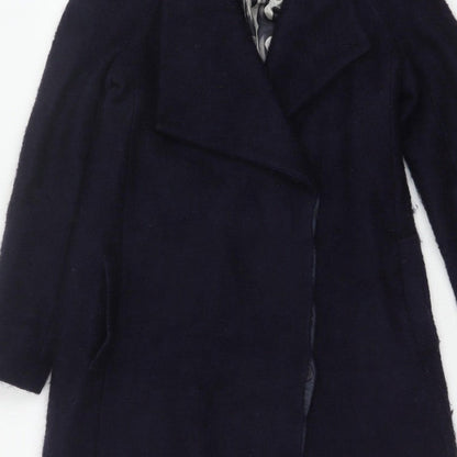 Ted Baker Women’s Navy Wool Blend Long Overcoat UK 10 Asymmetric