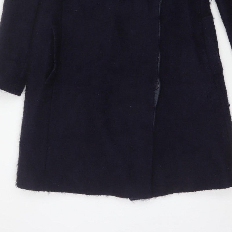 Ted Baker Women’s Navy Wool Blend Long Overcoat UK 10 Asymmetric