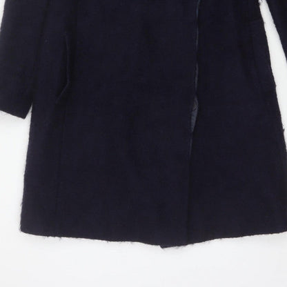 Ted Baker Women’s Navy Wool Blend Long Overcoat UK 10 Asymmetric