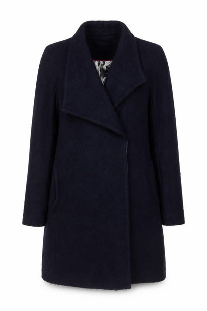 Ted Baker Women’s Navy Wool Blend Long Overcoat UK 10 Asymmetric