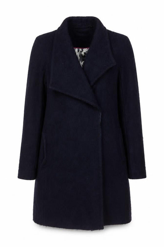 Ted Baker Women’s Navy Wool Blend Long Overcoat UK 10 Asymmetric