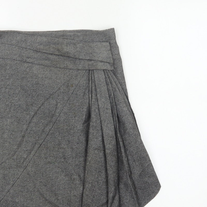Karen Millen Women Grey UK 10 Herringbone Asymmetric Wrap Pleated Skirt
