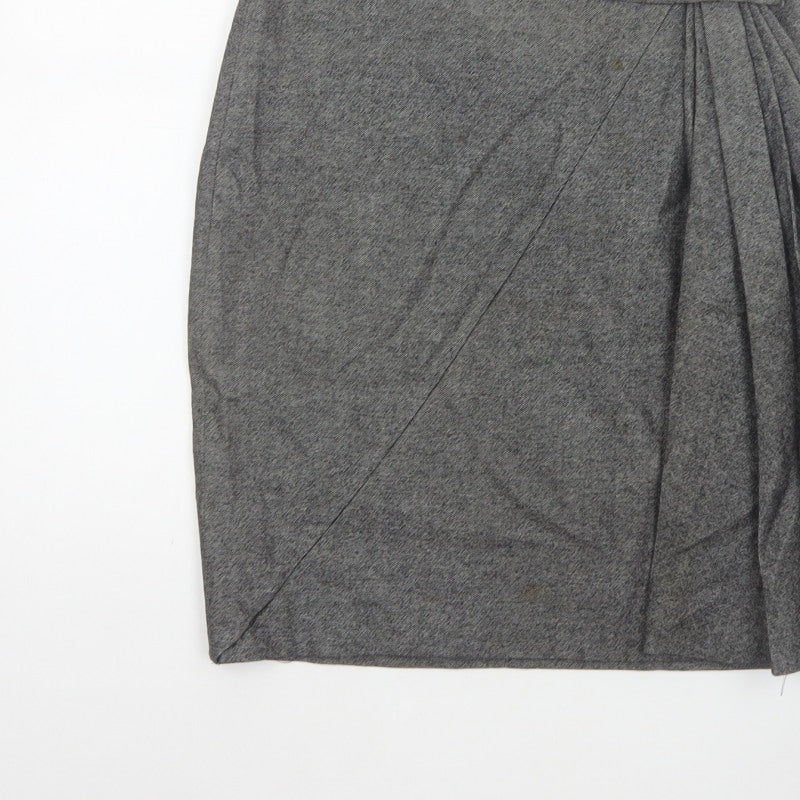 Karen Millen Women Grey UK 10 Herringbone Asymmetric Wrap Pleated Skirt