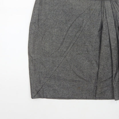 Karen Millen Women Grey UK 10 Herringbone Asymmetric Wrap Pleated Skirt