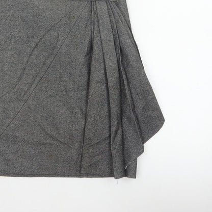 Karen Millen Women Grey UK 10 Herringbone Asymmetric Wrap Pleated Skirt