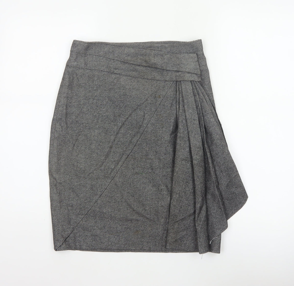 Karen Millen Women Grey UK 10 Herringbone Asymmetric Wrap Pleated Skirt
