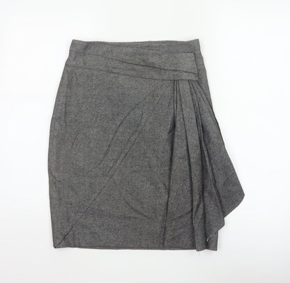 Karen Millen Women Grey UK 10 Herringbone Asymmetric Wrap Pleated Skirt