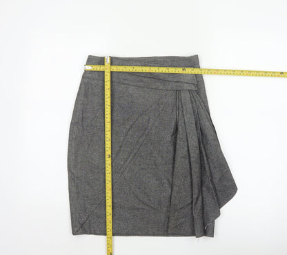 Karen Millen Women Grey UK 10 Herringbone Asymmetric Wrap Pleated Skirt
