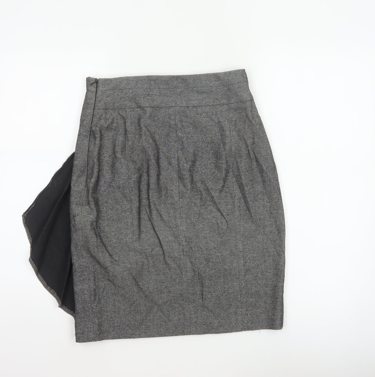 Karen Millen Women Grey UK 10 Herringbone Asymmetric Wrap Pleated Skirt