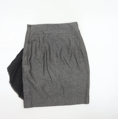 Karen Millen Women Grey UK 10 Herringbone Asymmetric Wrap Pleated Skirt
