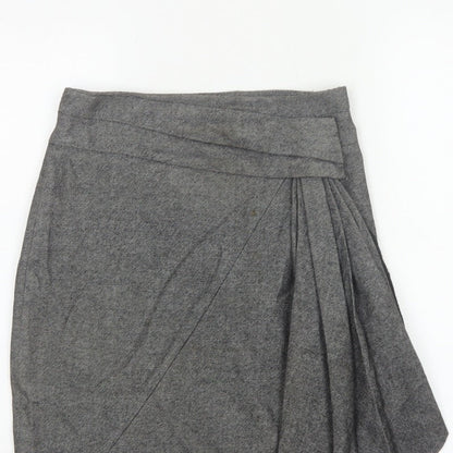 Karen Millen Women Grey UK 10 Herringbone Asymmetric Wrap Pleated Skirt