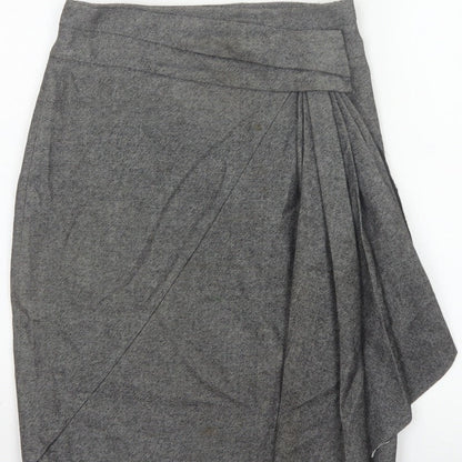 Karen Millen Women Grey UK 10 Herringbone Asymmetric Wrap Pleated Skirt