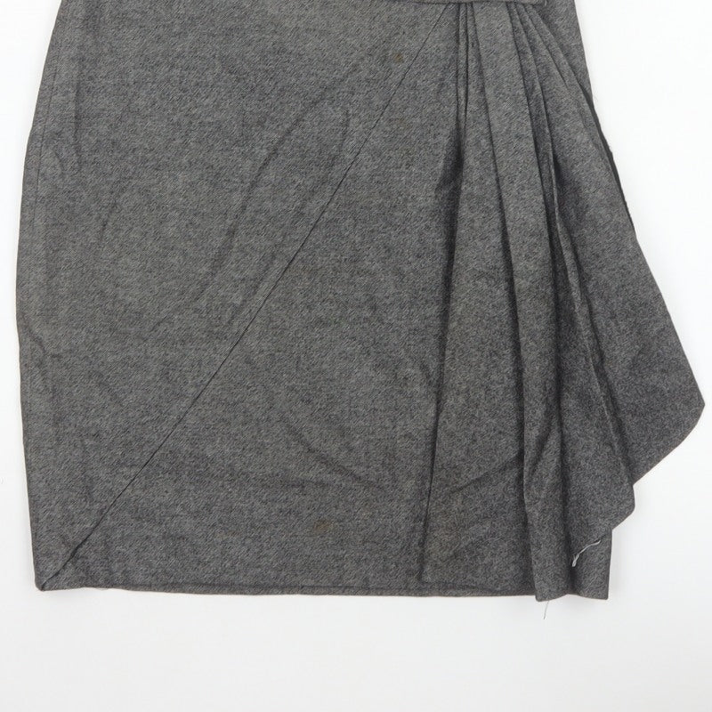Karen Millen Women Grey UK 10 Herringbone Asymmetric Wrap Pleated Skirt