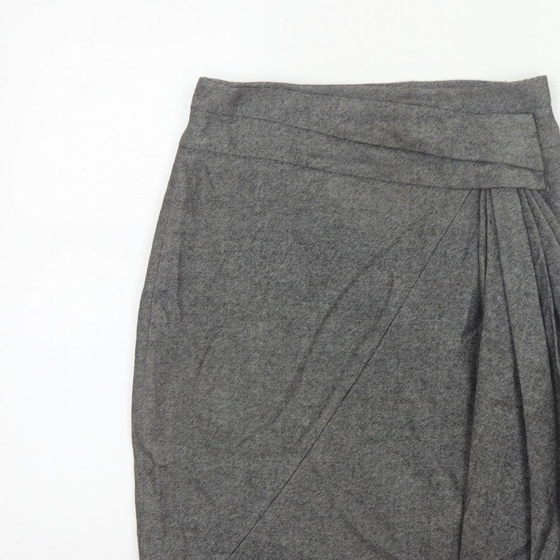 Karen Millen Women Grey UK 10 Herringbone Asymmetric Wrap Pleated Skirt