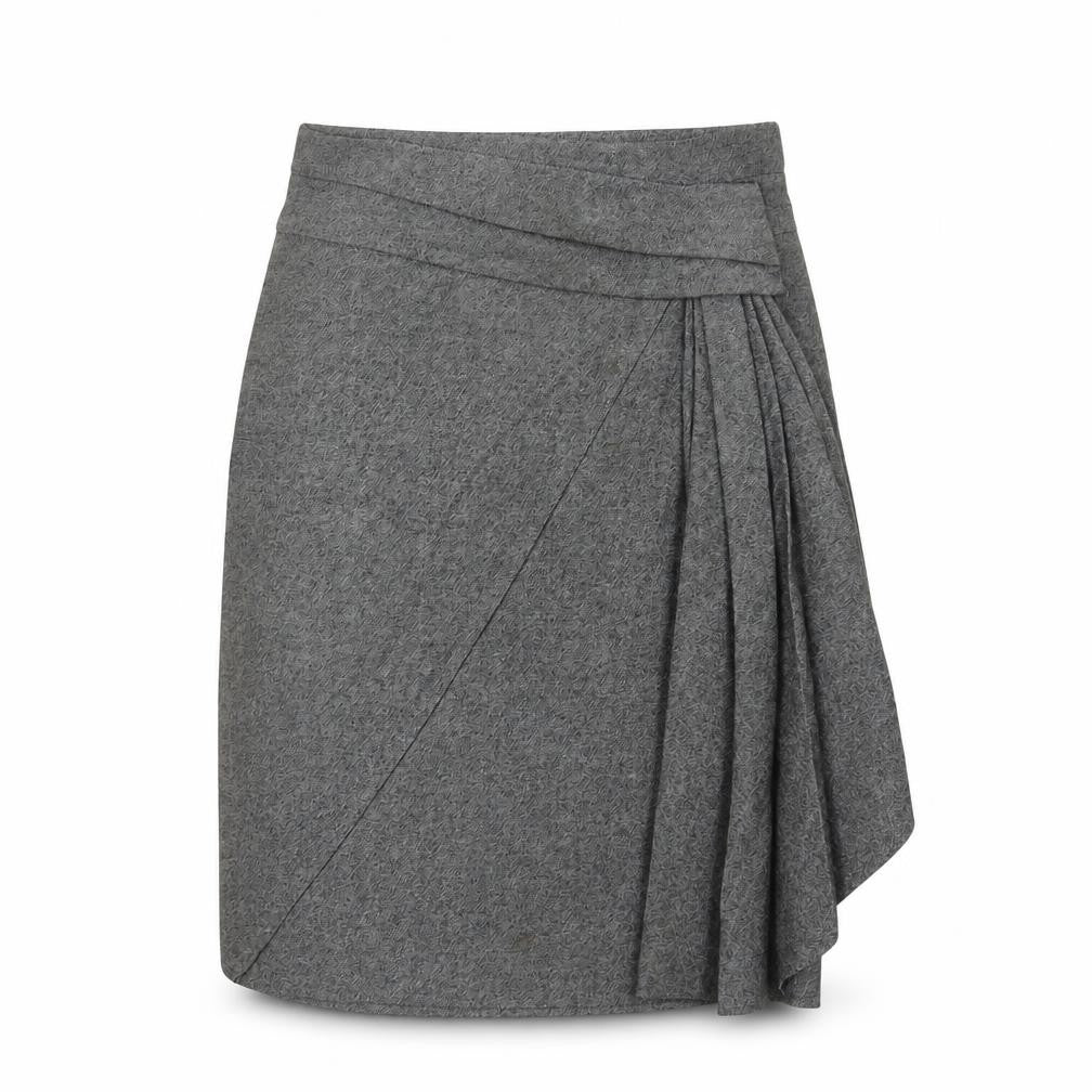 Karen Millen Women Grey UK 10 Herringbone Asymmetric Wrap Pleated Skirt