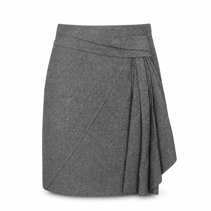 Karen Millen Women Grey UK 10 Herringbone Asymmetric Wrap Pleated Skirt