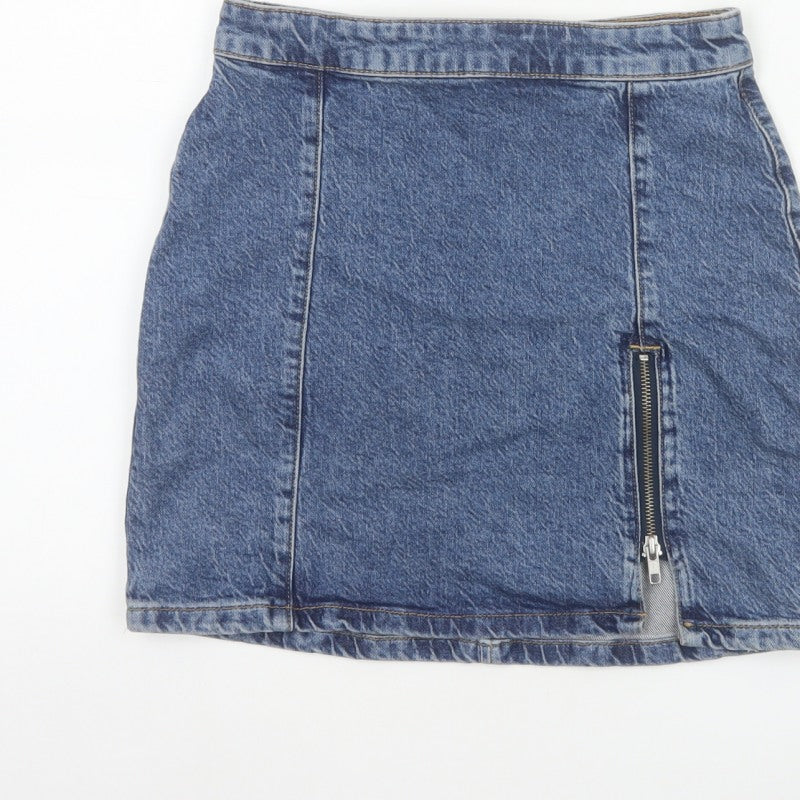 We The Free Women Blue UK 10 Denim Mini Pencil Skirt Zip Slit