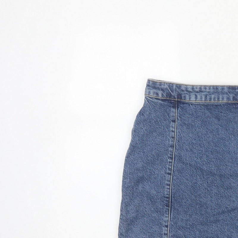 We The Free Women Blue UK 10 Denim Mini Pencil Skirt Zip Slit