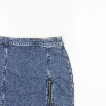 We The Free Women Blue UK 10 Denim Mini Pencil Skirt Zip Slit