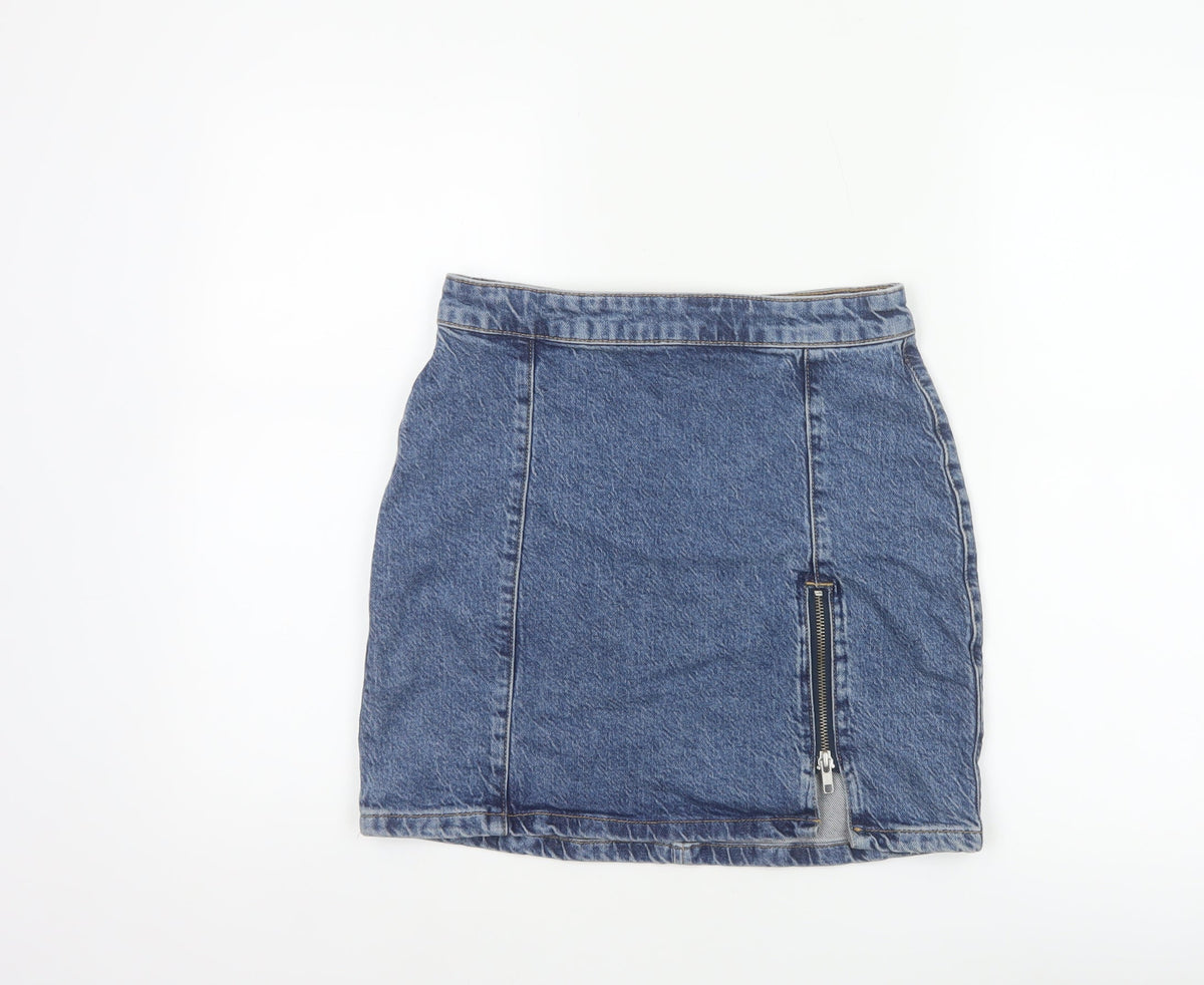 We The Free Women Blue UK 10 Denim Mini Pencil Skirt Zip Slit