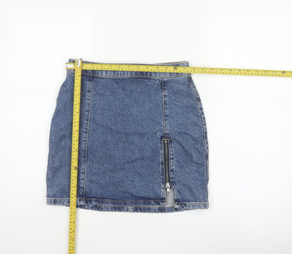 We The Free Women Blue UK 10 Denim Mini Pencil Skirt Zip Slit