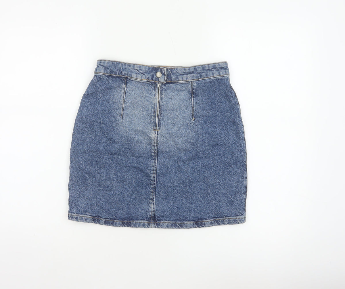 We The Free Women Blue UK 10 Denim Mini Pencil Skirt Zip Slit