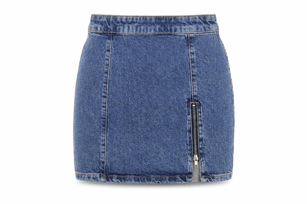 We The Free Women Blue UK 10 Denim Mini Pencil Skirt Zip Slit