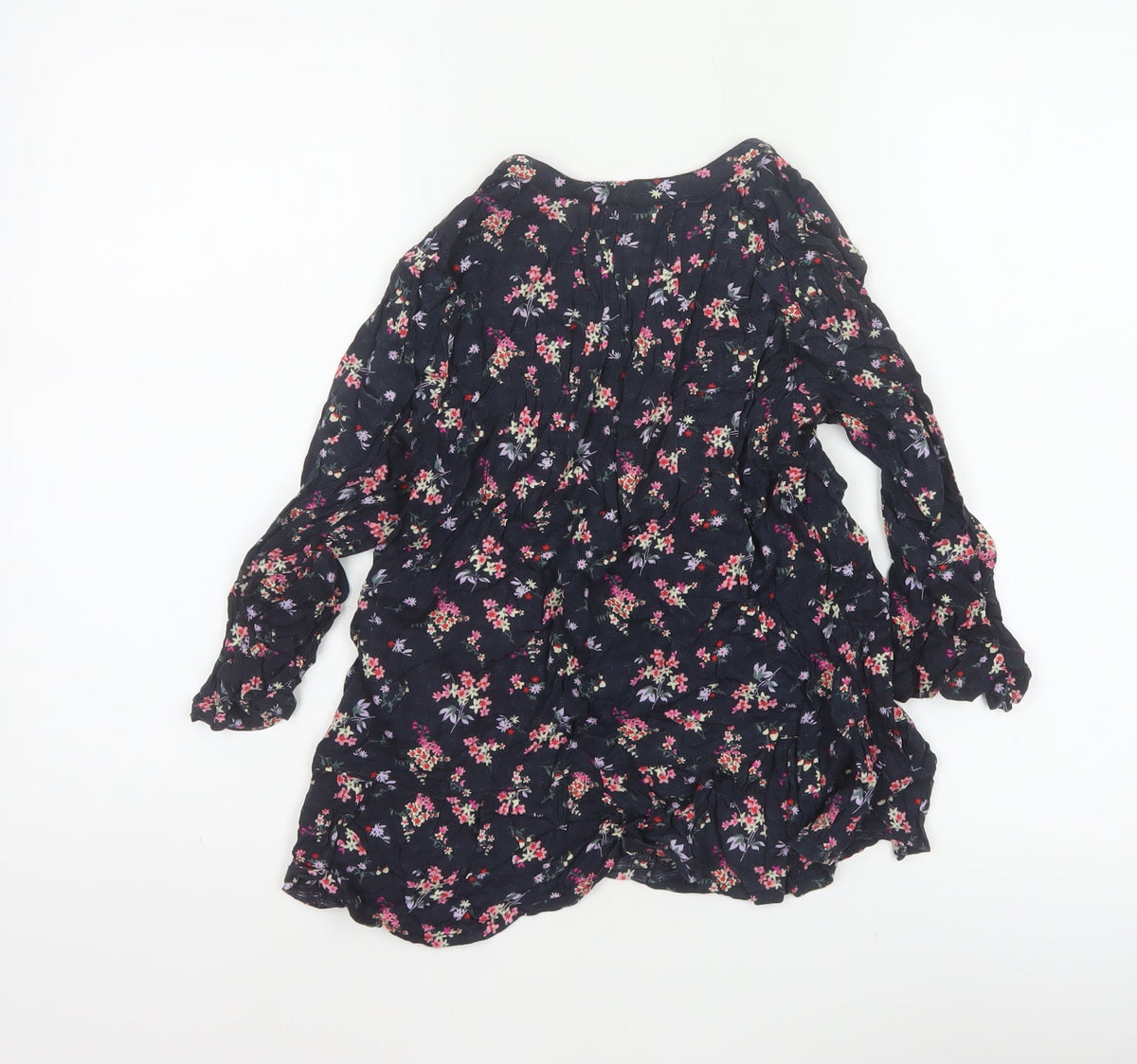 M&Co Women Navy UK 8 Petite Floral V-Neck Long Sleeve Tunic Blouse