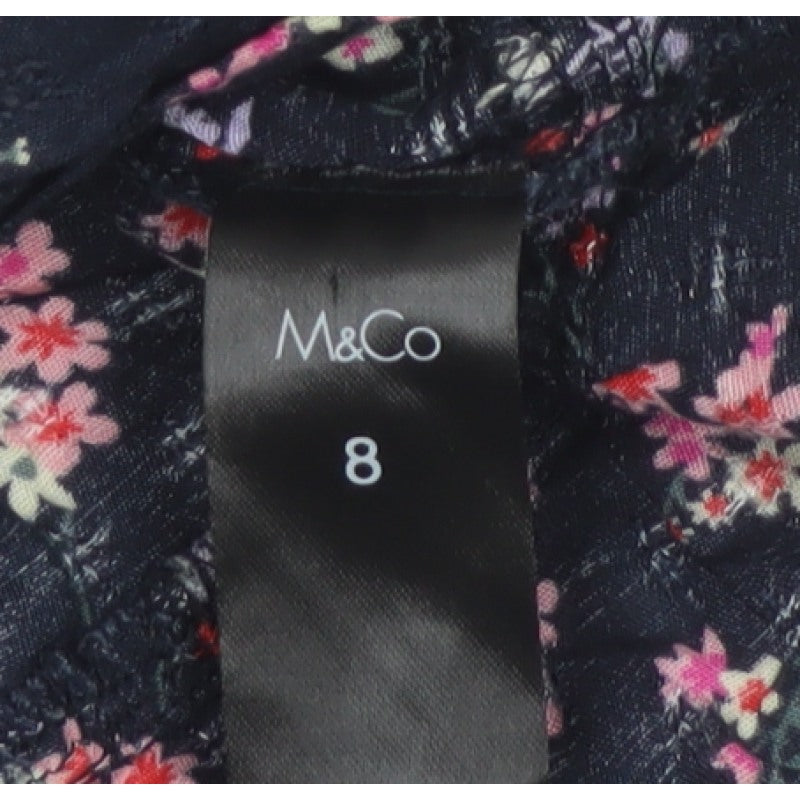 M&Co Women Navy UK 8 Petite Floral V-Neck Long Sleeve Tunic Blouse