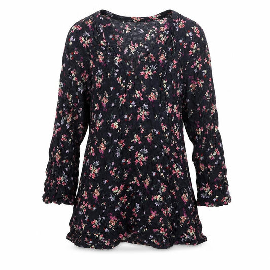 M&Co Women Navy UK 8 Petite Floral V-Neck Long Sleeve Tunic Blouse