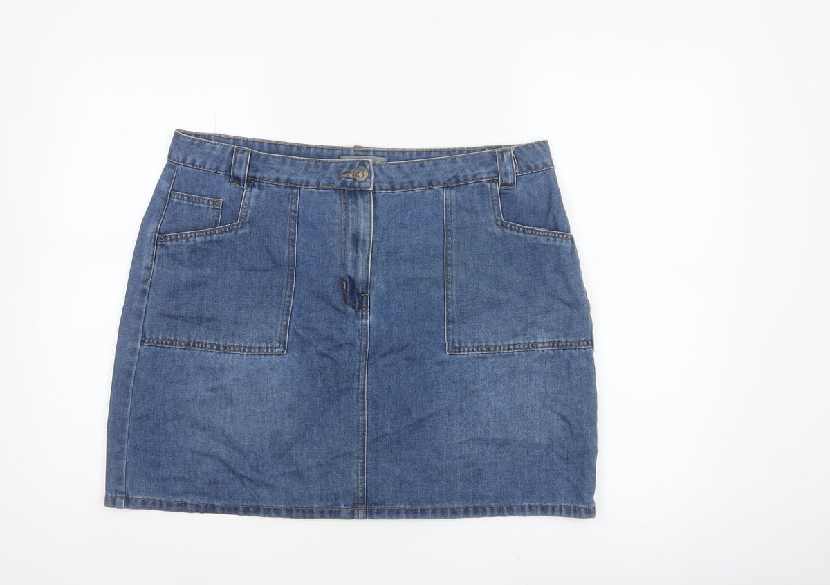 Nutmeg Women Blue UK 16 Denim Straight Pencil Mini Skirt Pockets